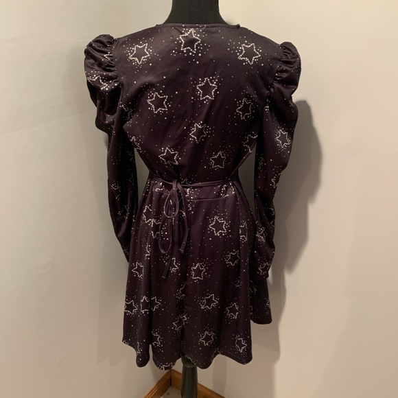 Topshop Star Print Jersey Flippy Mini Dress in Monochrome Black size 8 NWT - Picture 3 of 6